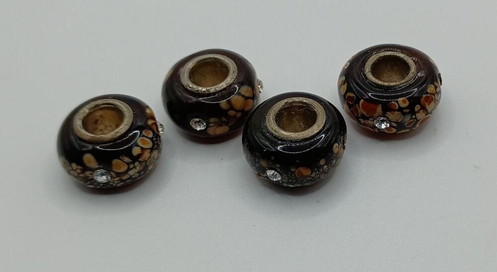 4 Sterling Silver 925 Glass Beads – Mosaic Rhinestone European Style